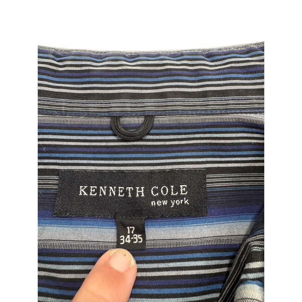 Kenneth Cole New York Mens Long Sleeve Striped Button Down Shirt Blue 17 34-35 - Picture 3 of 7